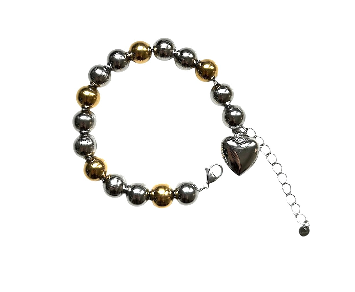 Bracciale Sfere con Cuore Sonaglio 10 mm