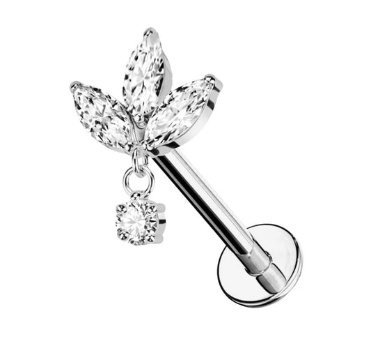Orecchino Piercing Trifoglio con Pendente