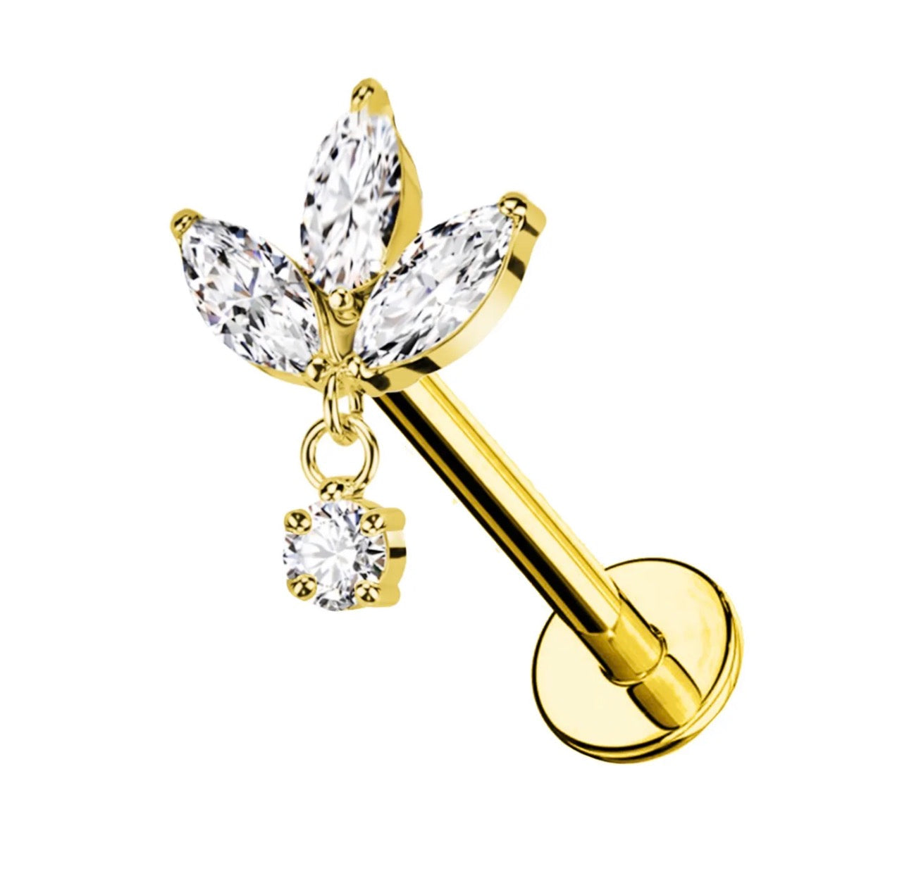 Orecchino Piercing Trifoglio con Pendente